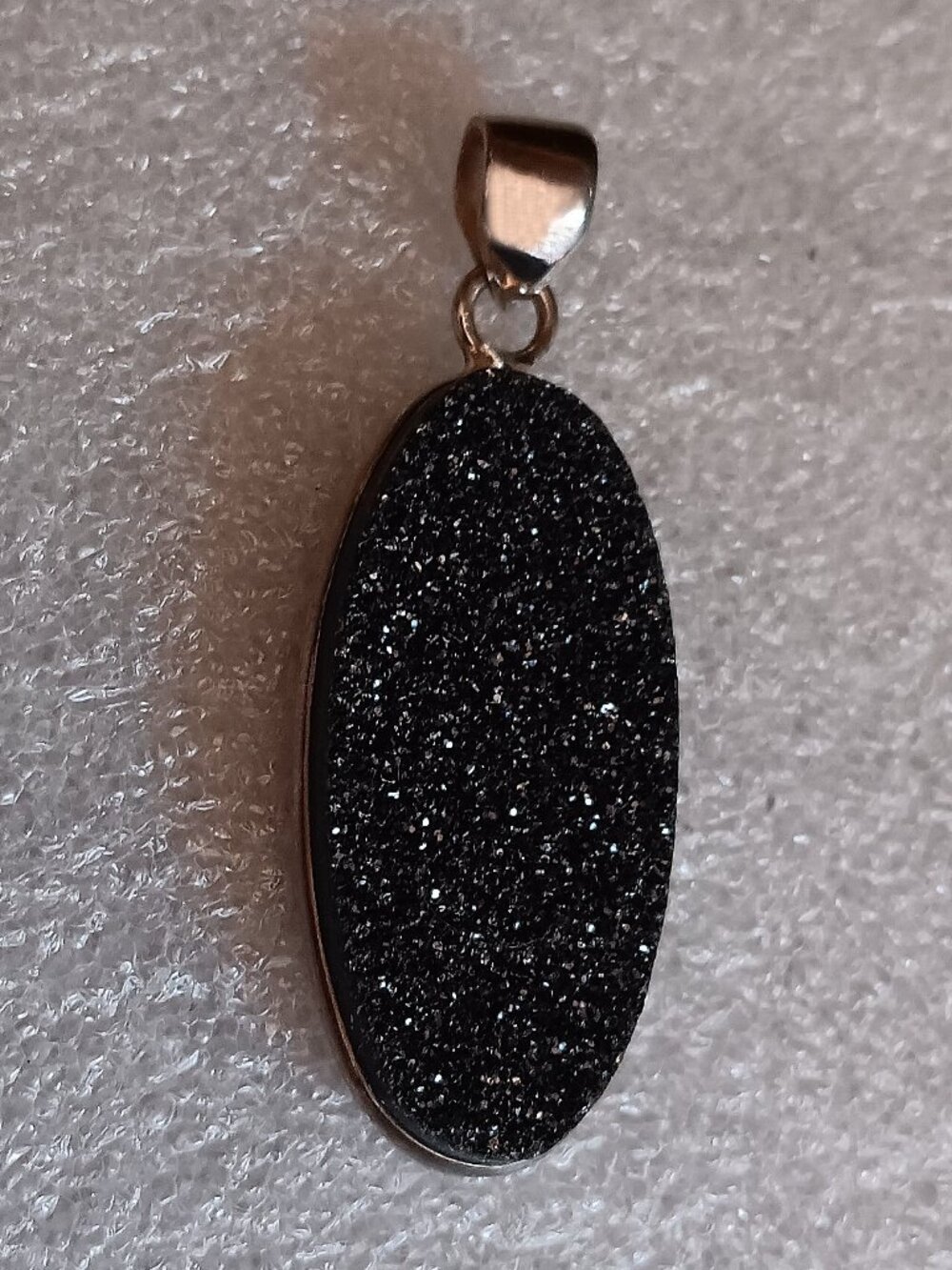 New - Natural Sparkling Black Druzy 925 Sterling Silver Pendant - Chain Included